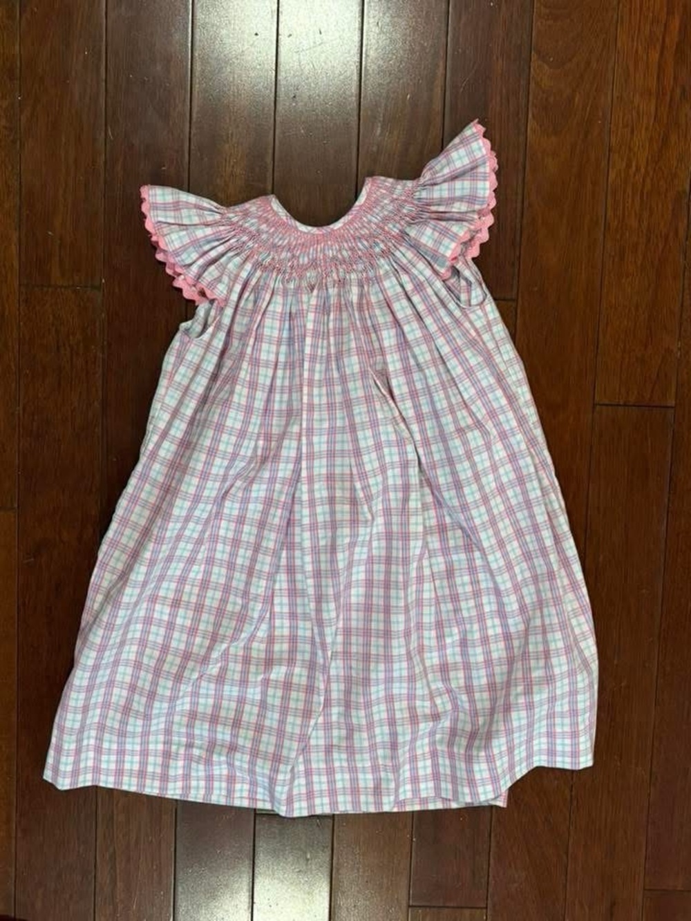 Pink Plaid Smocked Flutter Sleeve Dress, Remember Nguyen